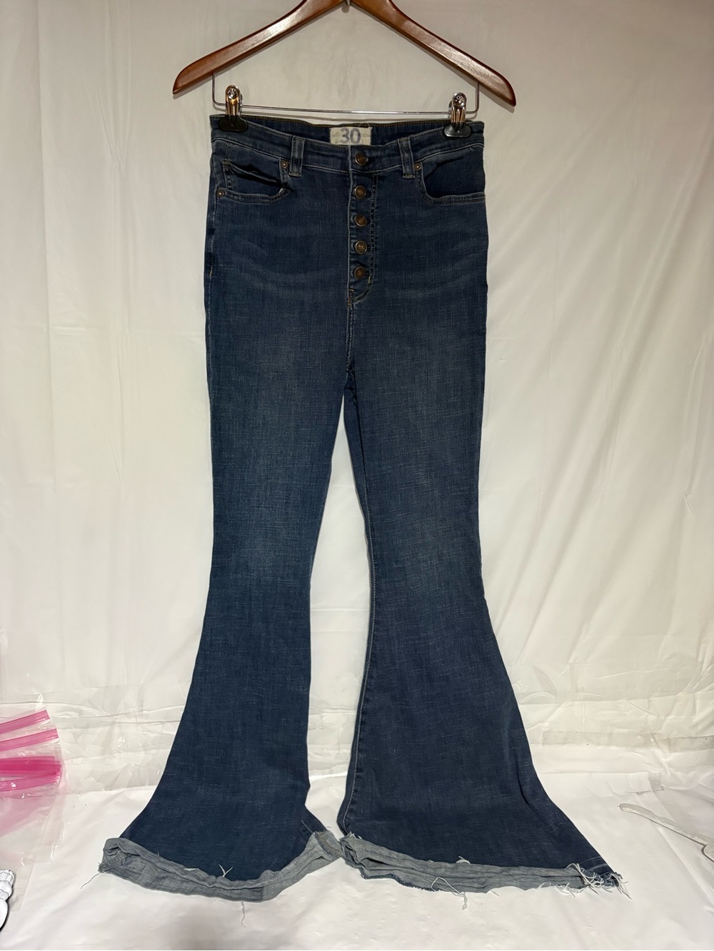 We The Free Dark Blue Button-Front Flare Jeans